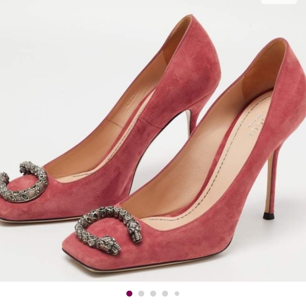 Gucci Pink Suede Heels with Rhinestone Embellishment
